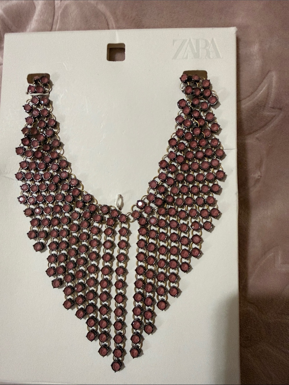 ZARA Mauve Crystal Cascade Statement Necklace